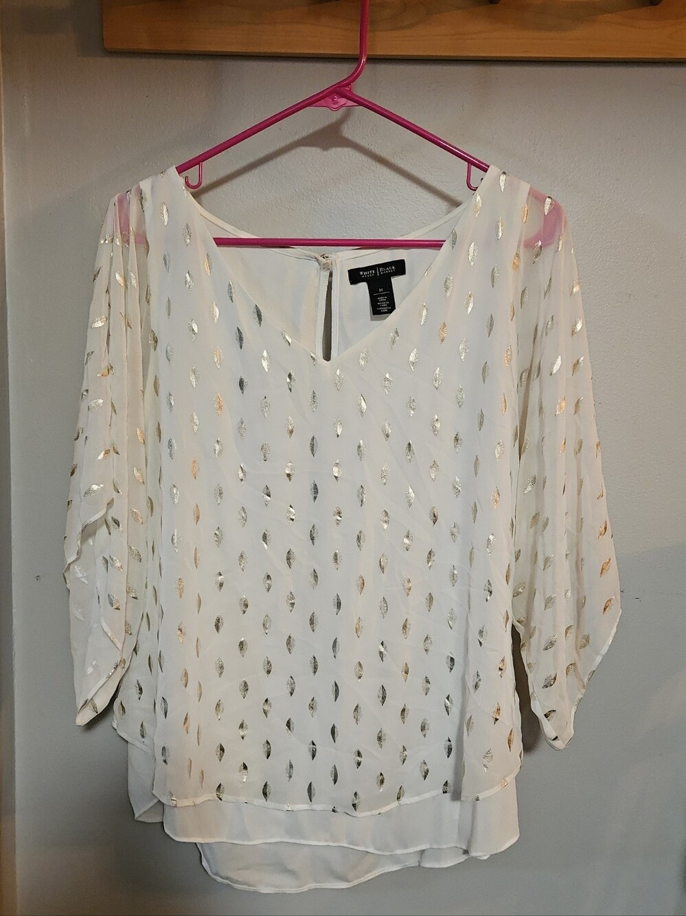 White House Black Market Metallic Dot V-Neck Blouse